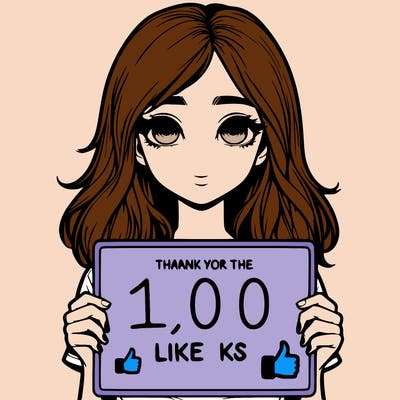 a realistic girl holding a sign thank you for the 100 likes