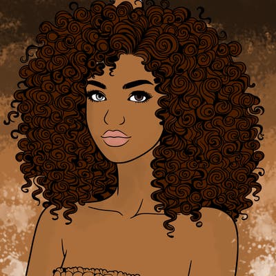 realistic woman with very curly hair