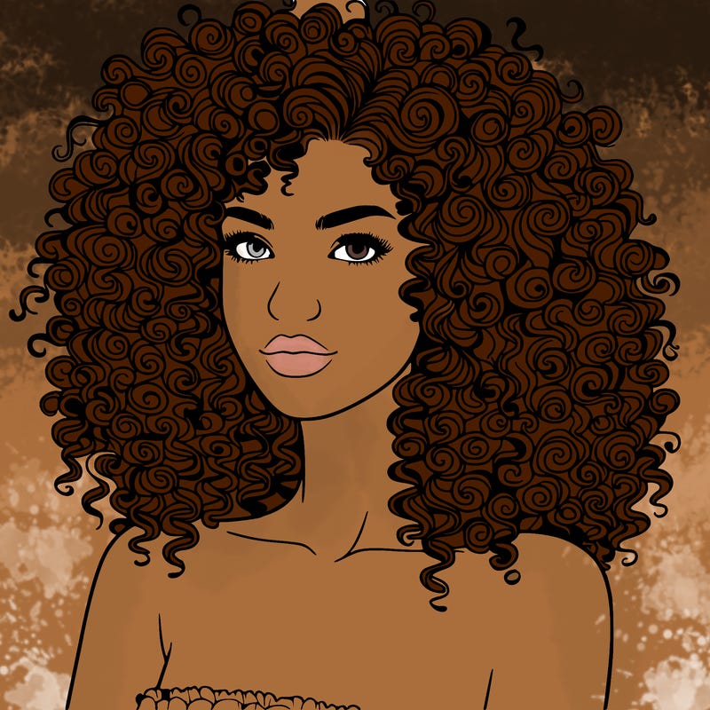 realistic woman with very curly hair