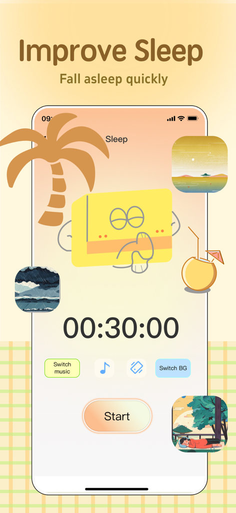 Insight Timer - Meditation - Meditation app interface showing a sleep timer and customizable background options