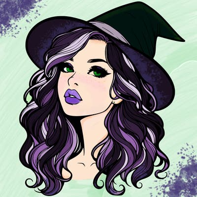 realistic witch girl with wavy hair and lips