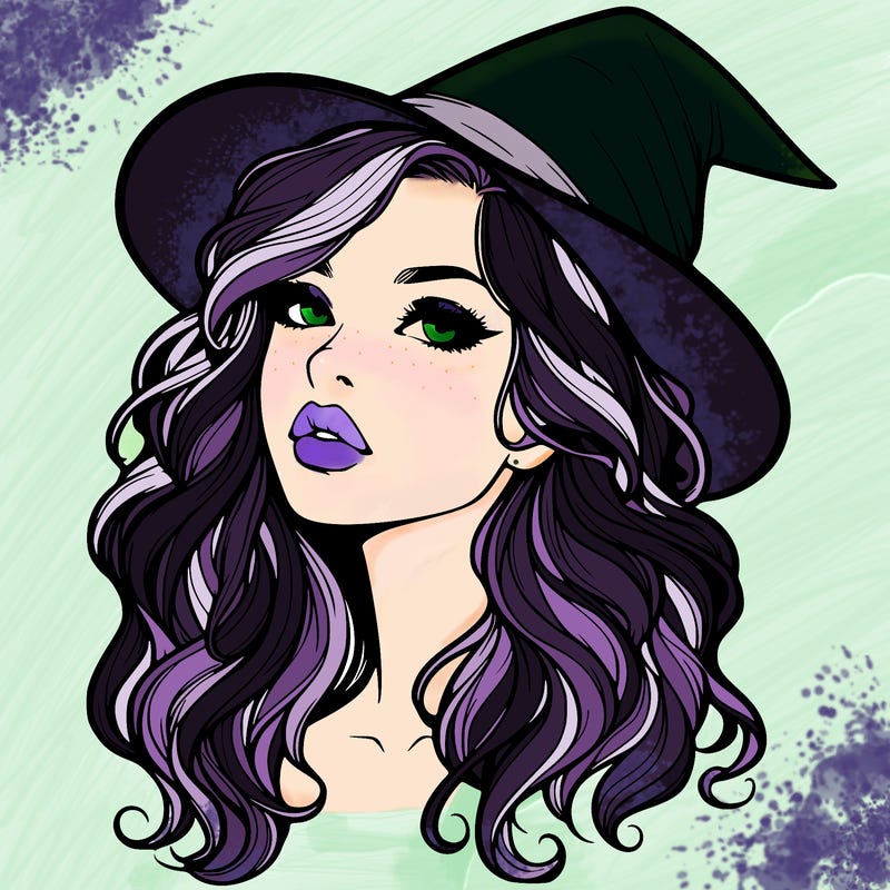 realistic witch girl with wavy hair and lips