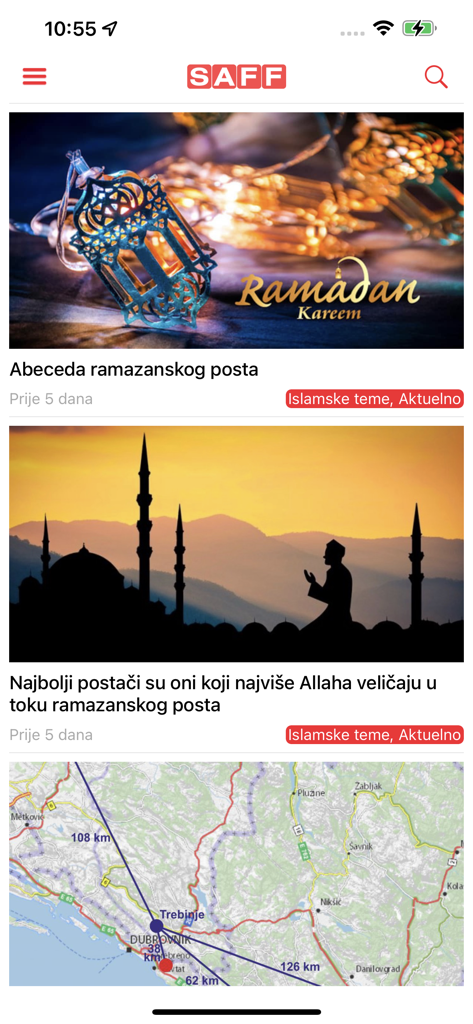 Saff.ba - News feed of the Saff.ba mobile app with articles on Islamic themes in Bosnian language