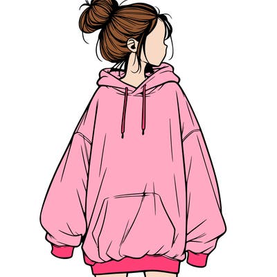 realistic girl with a oversized sweatshirt on and a bun