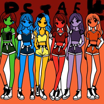 a group of girls wearing crop tops and shorts