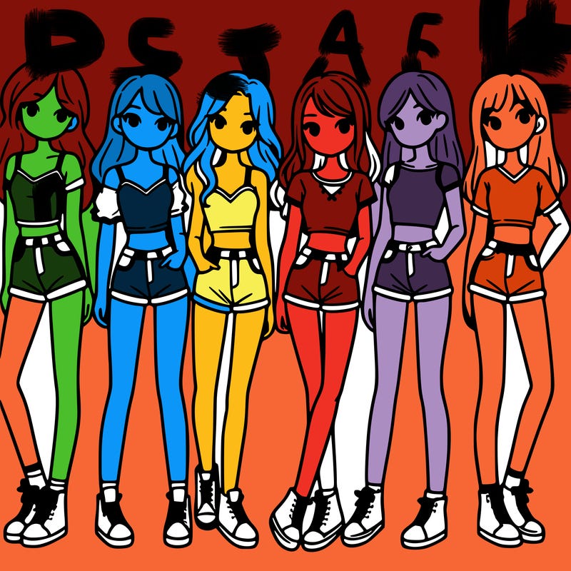 a group of girls wearing crop tops and shorts