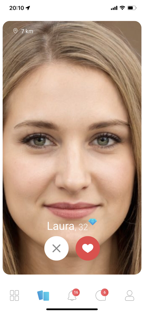 DreamDating - DreamDatingアプリのユーザープロフィール画面。マッチングオプションが表示されています。