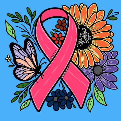 cancer awareness symbol with flowers and butterflies