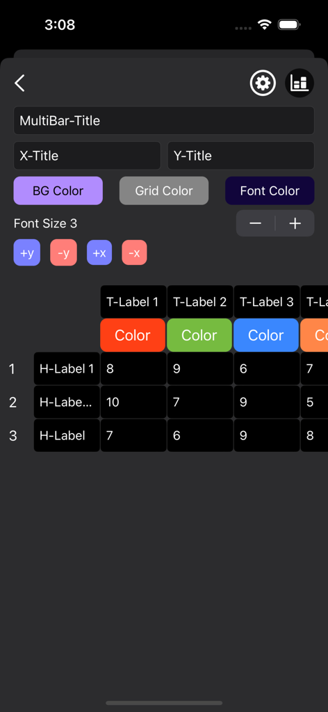 3D Chart Maker - Data entry and customization screen of the 3D Chart Maker app showing input fields and a data table grid.