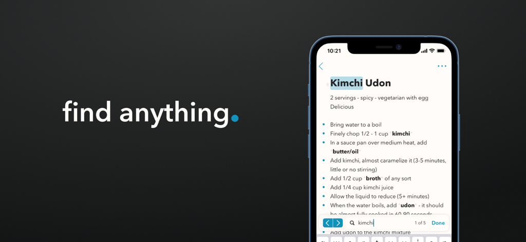 Minimal | Writing + Notes - A smartphone showing the search functionality within the Minimal Writing and Notes app interface.