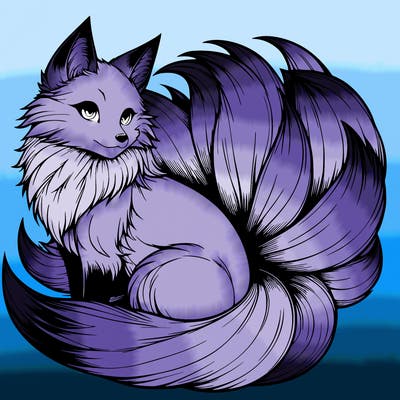 realistic detailed 9 tailed anime fox