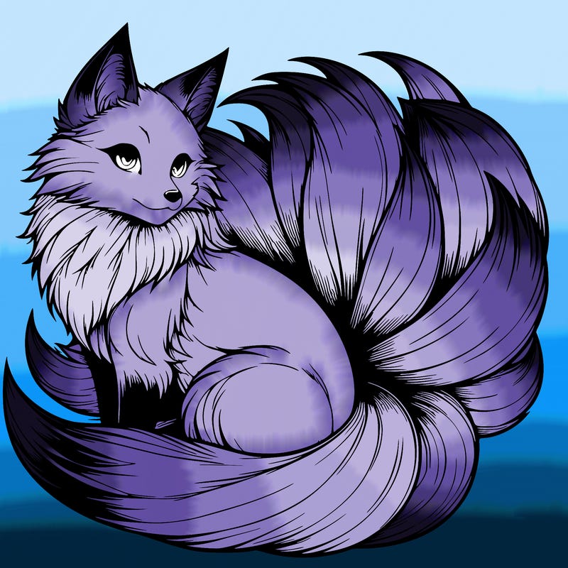 realistic detailed 9 tailed anime fox