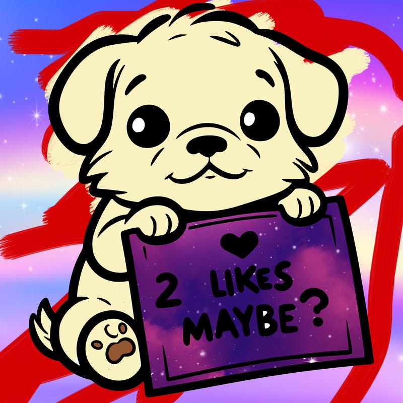 a puppy holding a sign that says 2 likes maybe?
