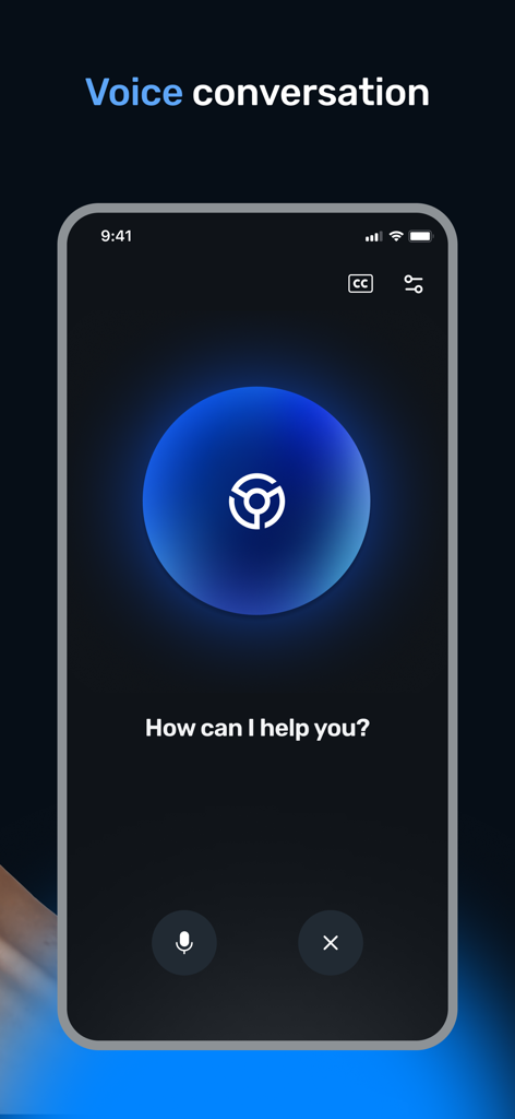 에군 챗 모바일 앱 음성 대화 인터페이스, AI 비서가 '무엇을 도와드릴까요?'라고 묻는 프롬프트를 보여줍니다.