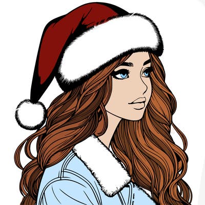 realistic girl in santa hat