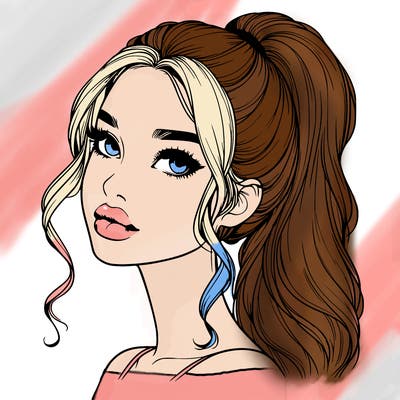 realistic girl with a ponytail on her hair and lips