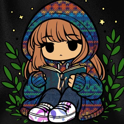 girl in oversized hoodie reading a book