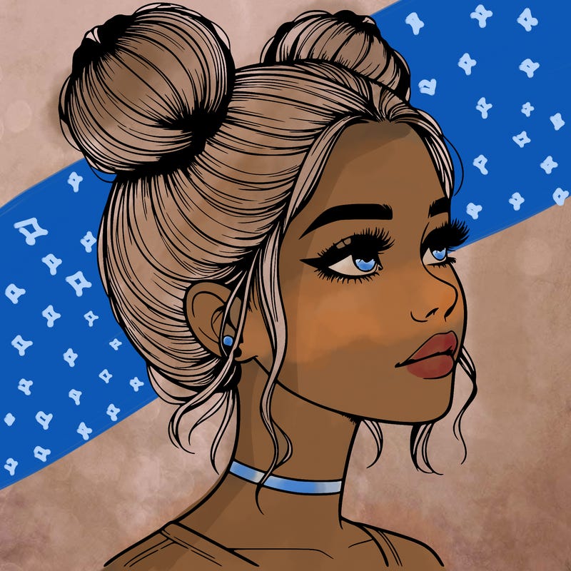 realistic girl with buns on the top of her head