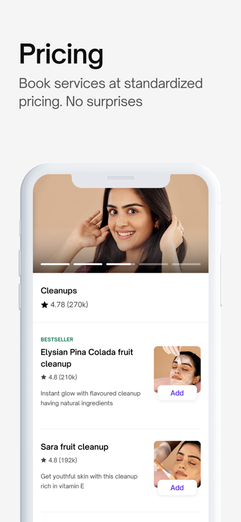 Urban Company (Prev UrbanClap) - Urban Company app interface showing beauty cleanup services and transparent pricing