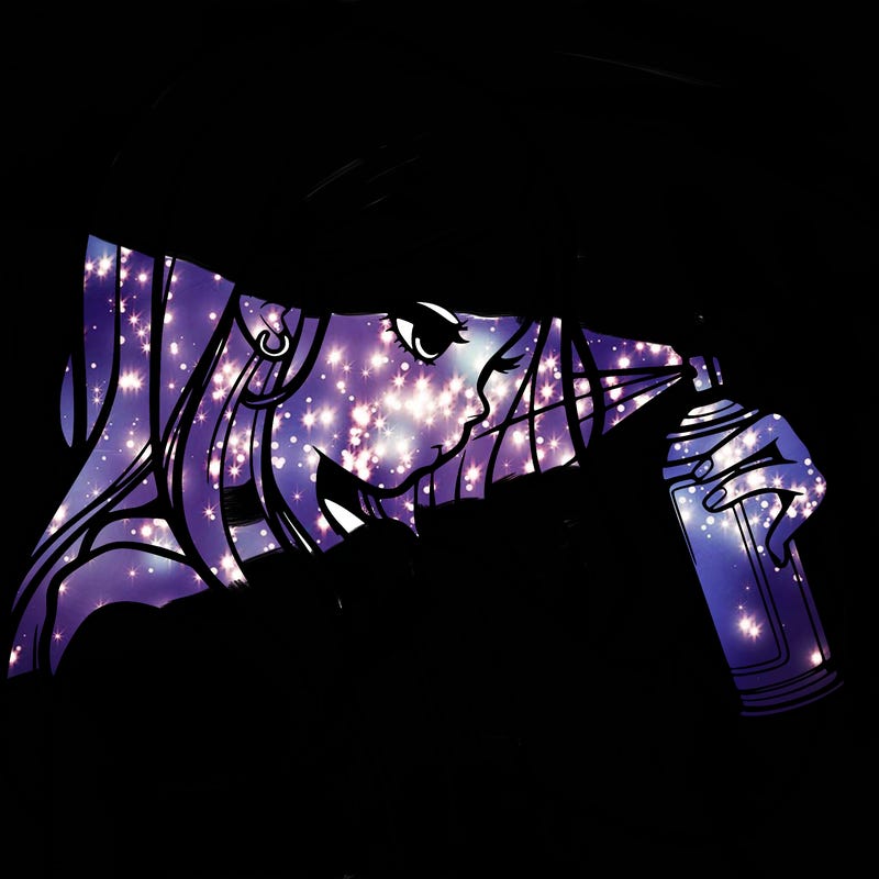 a realistic girl spray painting