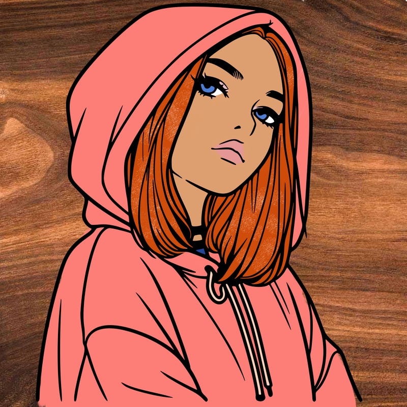 a realistic girl in a hoodie