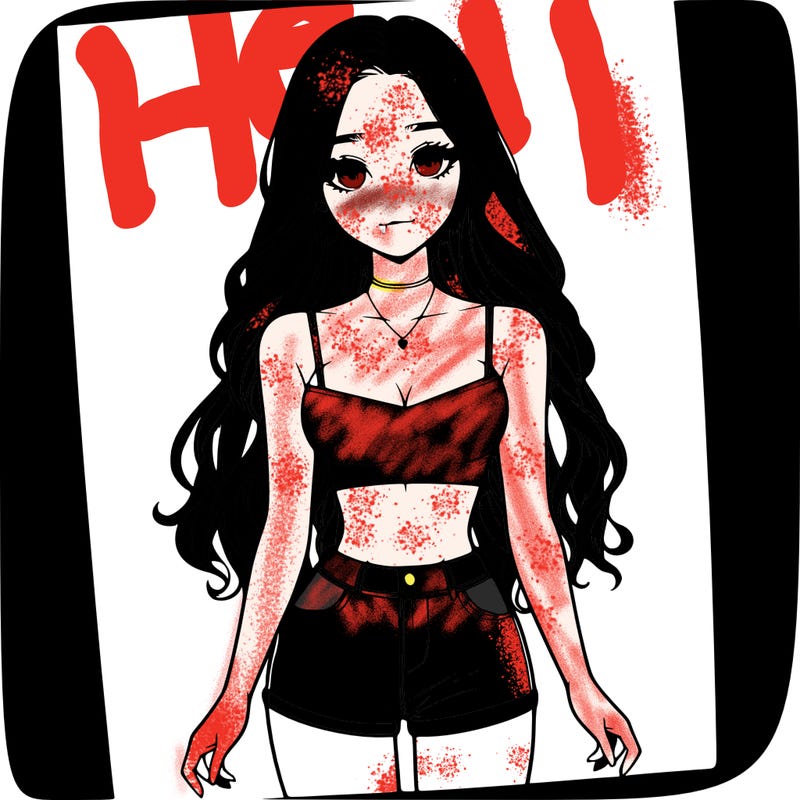 a realistic girl with long hair and in a crop top and shprts