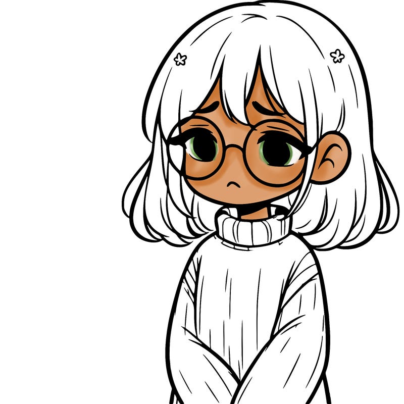 sad girl with glasses in a sweater