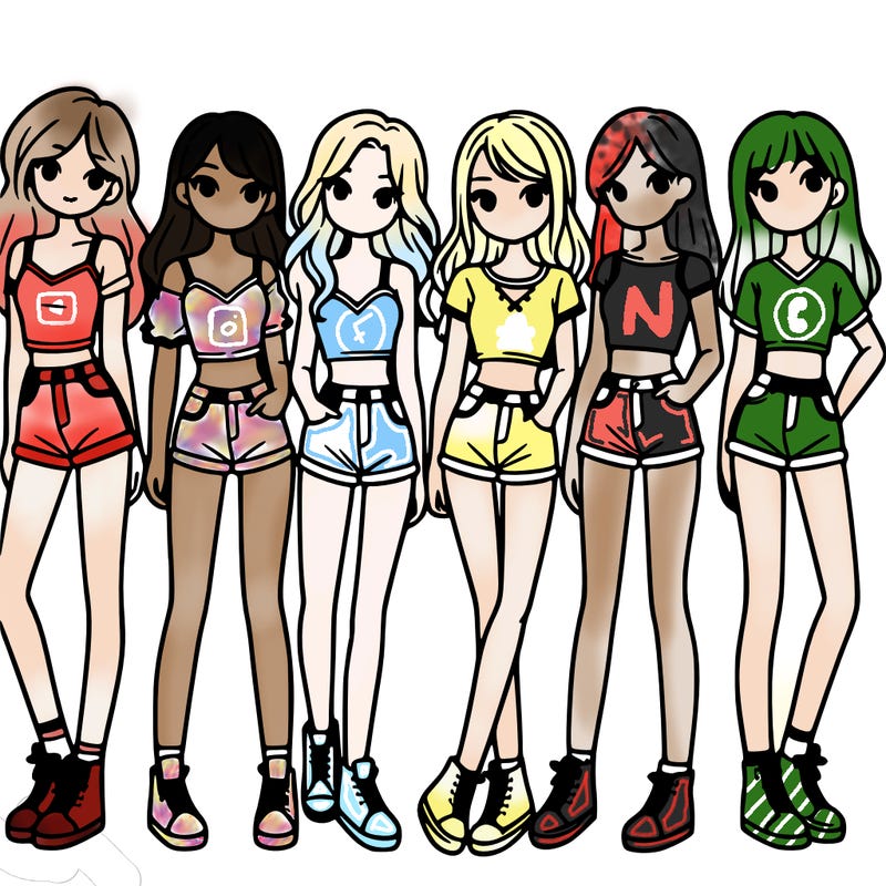 a group of girls wearing crop tops and shorts