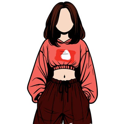 realistic girl faceless with baggy pants and a crop top