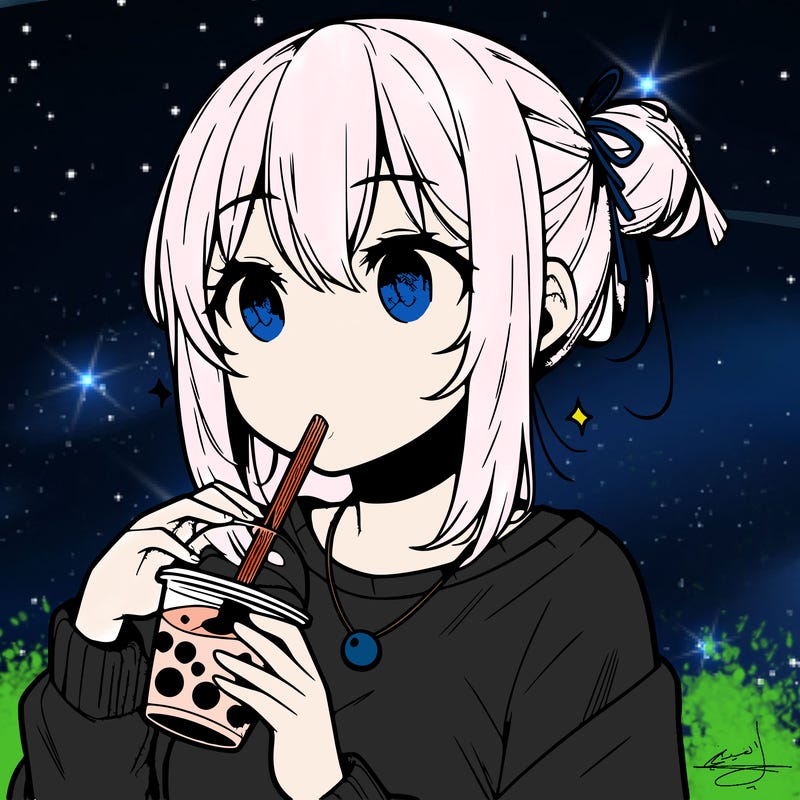 manga character drinking boba