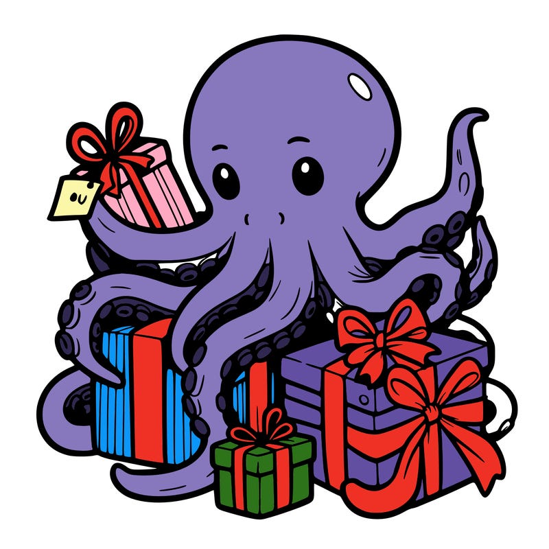 an octopus wrapping gifts