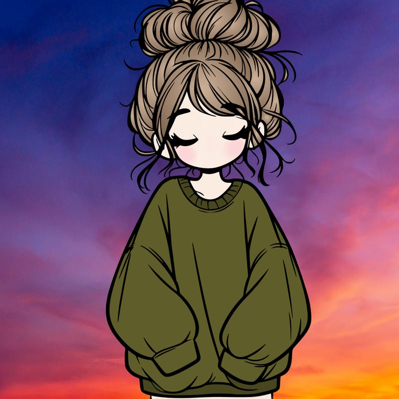 girl with baggy sweatshirt and messy bun
