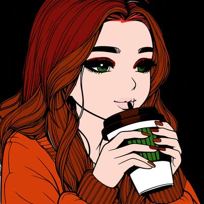 realistic girl drinking coffee
