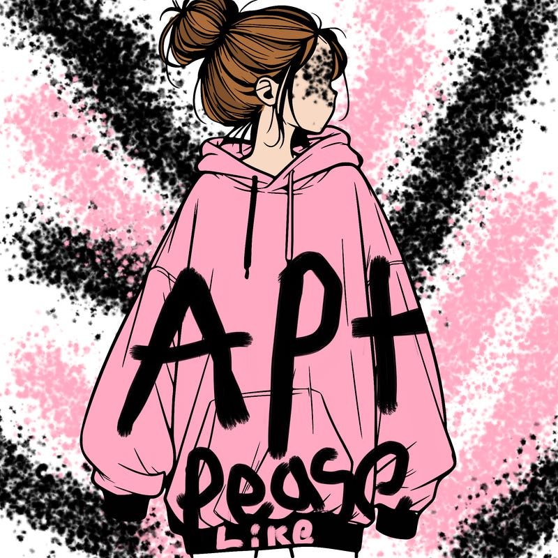 realistic girl with a oversized sweatshirt on and a bun