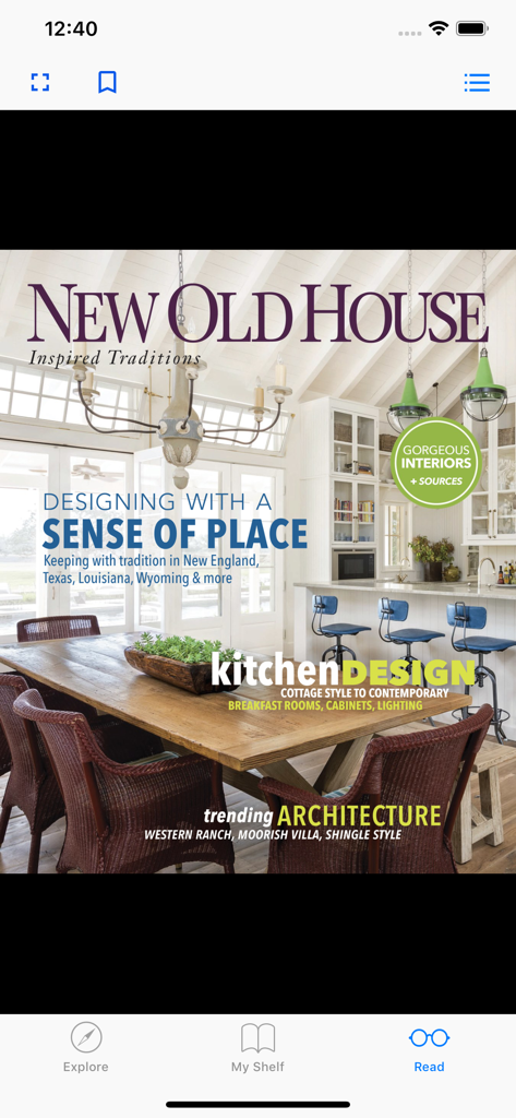 Flipster app interface showing a digital copy of New Old House magazine.