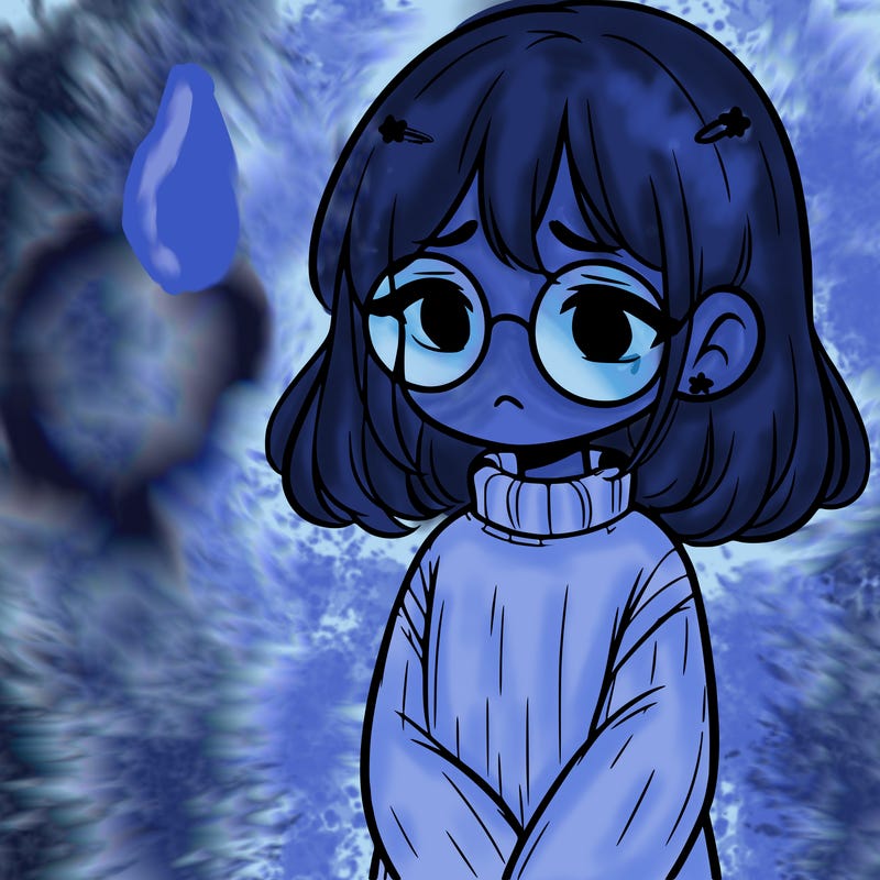 sad girl with glasses in a sweater