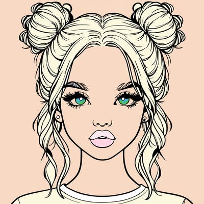 realistic girl with two buns in hair and lips