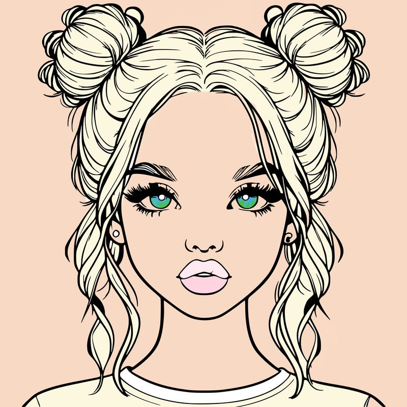 realistic girl with two buns in hair and lips
