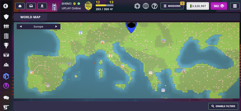 iBasket Manager 3 - iBasket Manager 3의 월드 맵 화면으로 유럽의 토지 소유 현황을 보여줍니다