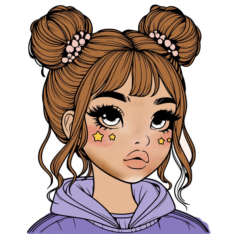 realistic girl with space buns