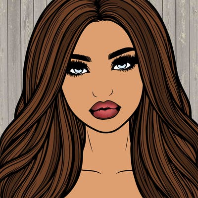 realistic girl with full lips and voluminous straight hair