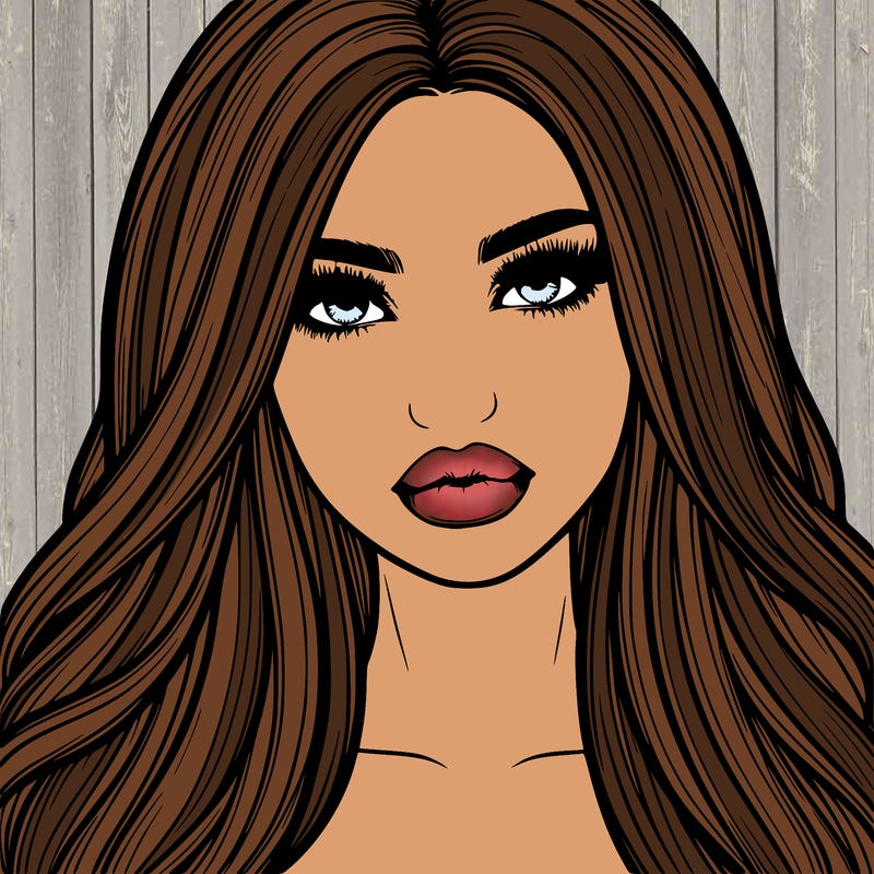 realistic girl with full lips and voluminous straight hair