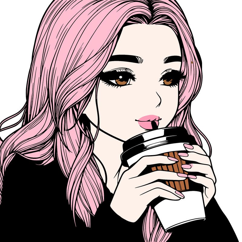realistic girl drinking coffee