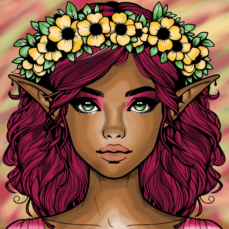 realistic female elf with flower crown