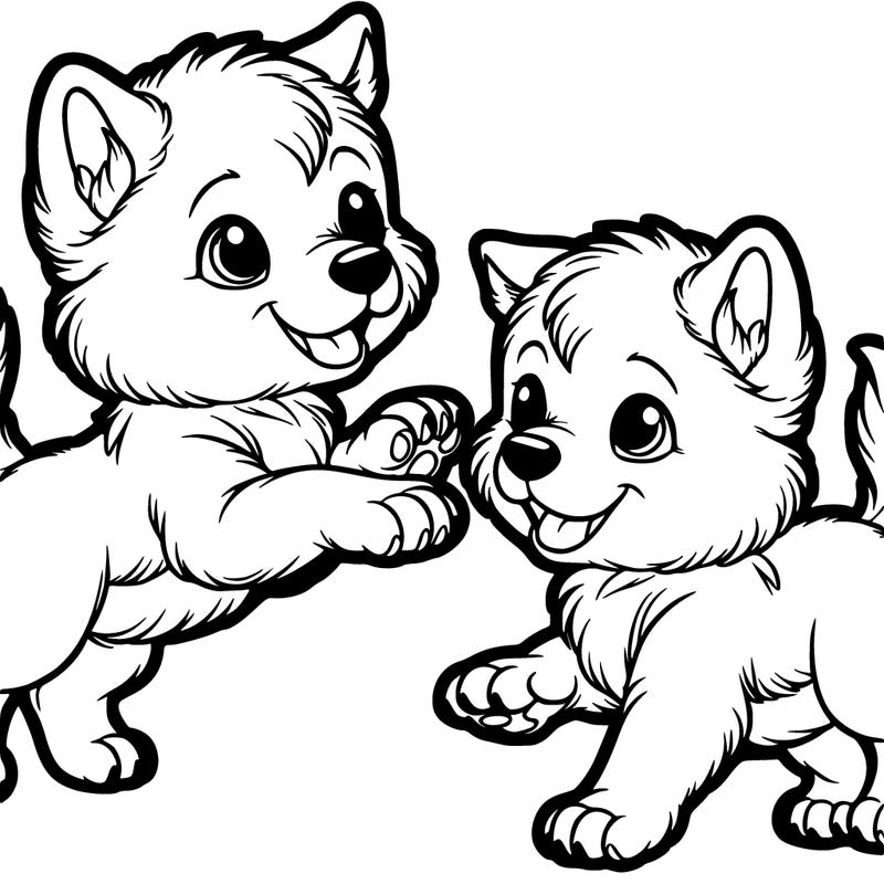 two playful wolf pups