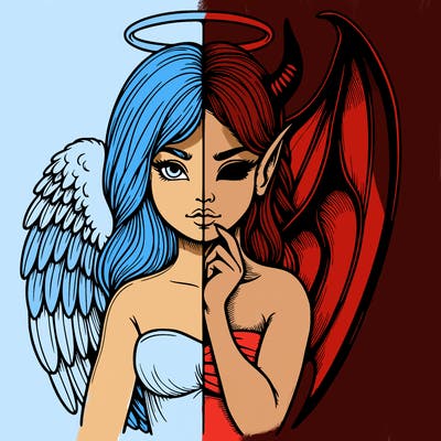 realistic angel half demon