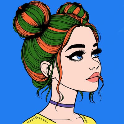 realistic girl with buns on the top of her head