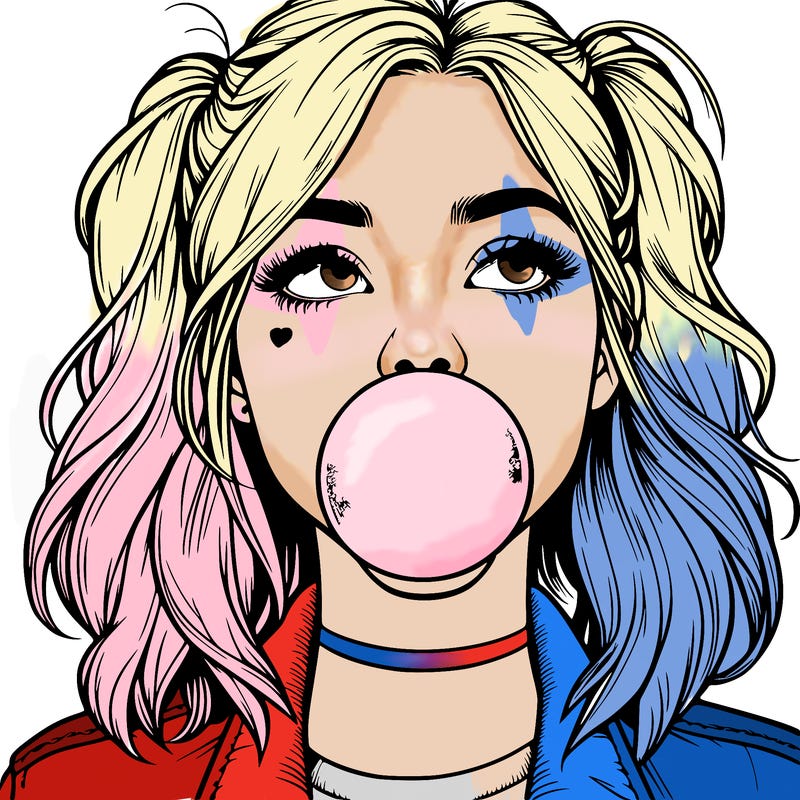 realististic girl blowing bubble -gum