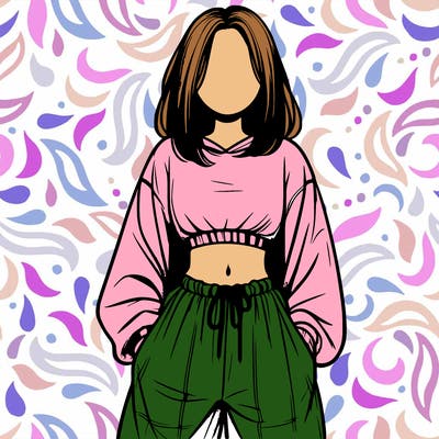 realistic girl faceless with baggy pants and a crop top