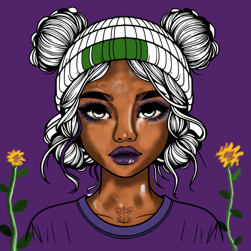 realistic girl with buns in her hair with a beanie on